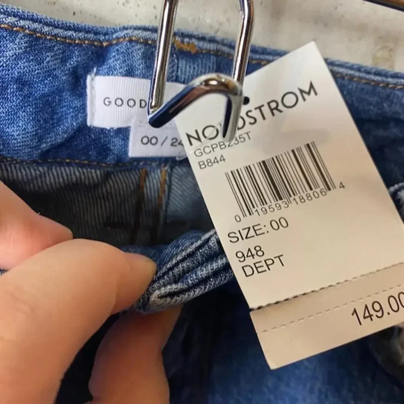 NWT Good American Good Classic Skinny Jeans High Rise Raw Hem Medium Wash 00 - Picture 9 of 12